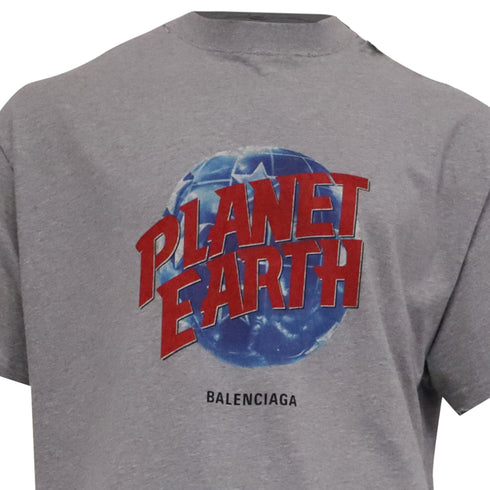 Men's Balenciaga Planet Earth Distressed T-Shirt inn Grey Cotton