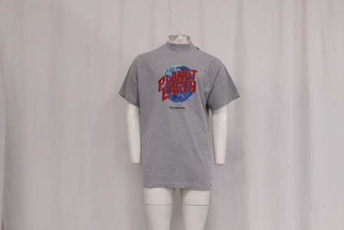 Men's Balenciaga Planet Earth Distressed T-Shirt inn Grey Cotton