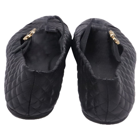 Women's Chanel CC Cap-Toe Quilted Mary Jane Ballet Flats in Black Leather