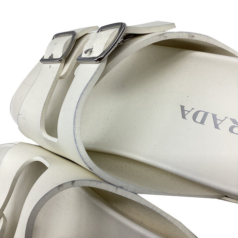 Women's Prada Double-Buckled Strap Slide Sandals in White Rubber