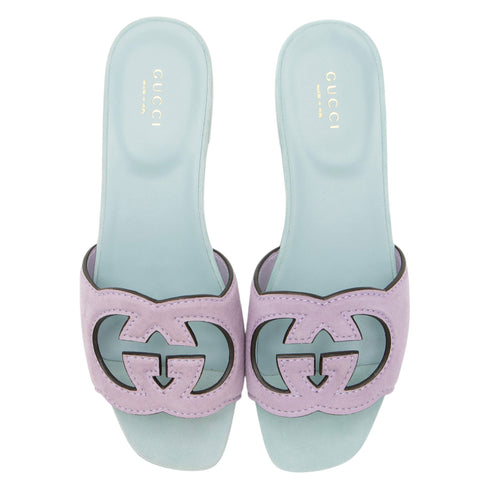 Women's Gucci Suede Interlocking G Cutout Slide Sandals - Size 7 / 37