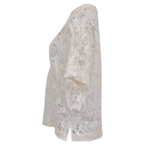 Women's Chloé Logo Lace Patterned Blouse in Ivory Cotton