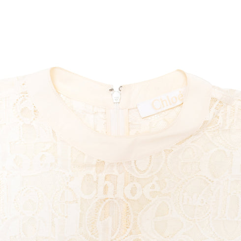 Women's Chloé Logo Lace Patterned Blouse in Ivory Cotton