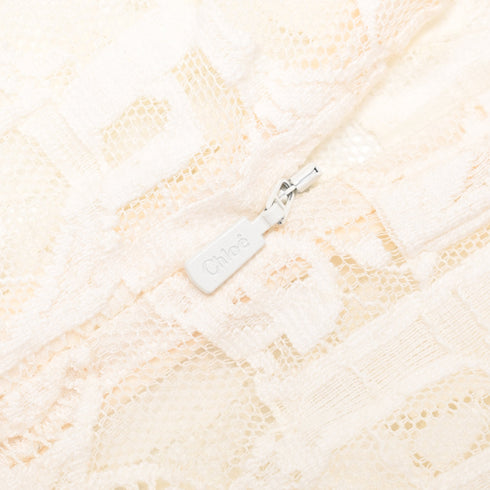 Women's Chloé Logo Lace Patterned Blouse in Ivory Cotton