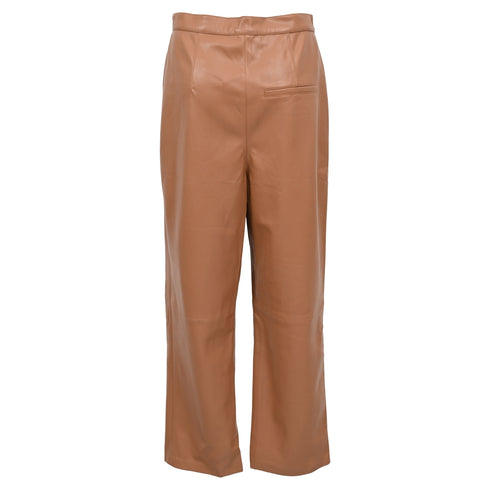 Women's Nanushka Mitsu High-Rise Pleated Trousers in Brown Faux Leather