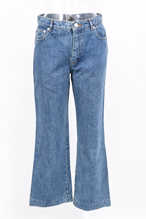 Women's A.P.C. High-Rise Flared Jeans in Blue Cotton