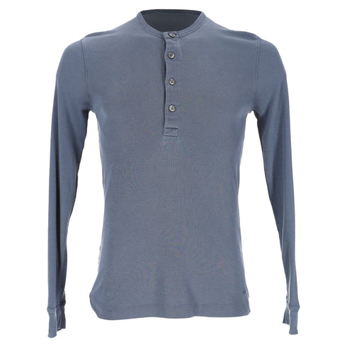 Men's Tom Ford Ribbed-Knit Long Sleeve T-Shirt in Blue Lyocell