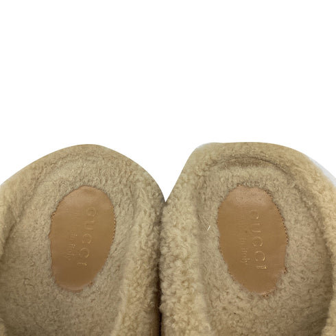Women's Gucci Sol Horsebit Shearling Mules in Beige Suede
