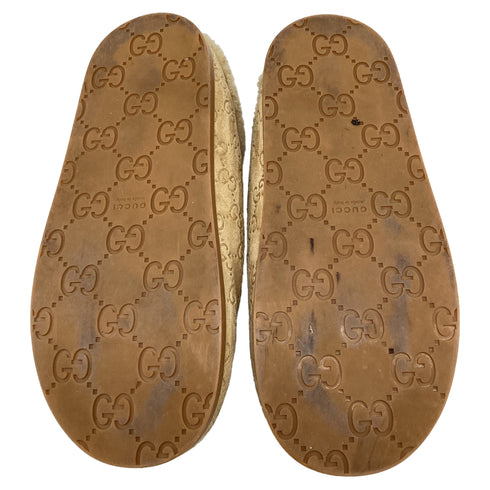 Women's Gucci Sol Horsebit Shearling Mules in Beige Suede