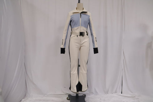 Women's Moncler Grenoble Belted Color-Block Ski Suit in White Polyester