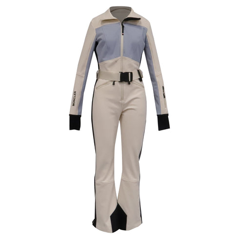 Women's Moncler Grenoble Belted Color-Block Ski Suit in White Polyester