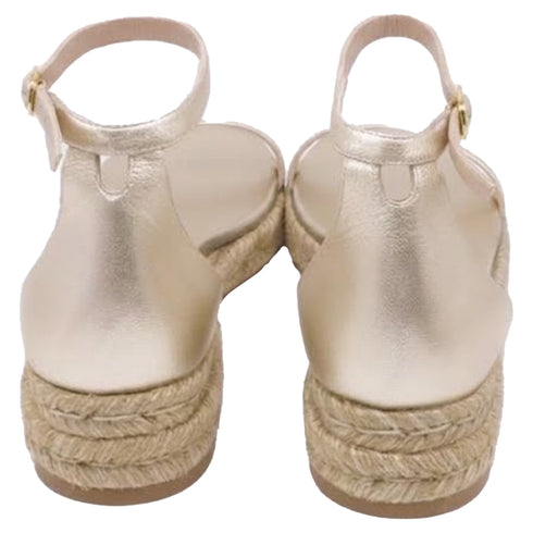 Women's Stuart Weitzman Nudistcurve Espadrille Flat Sandals in Metallic Gold Leather