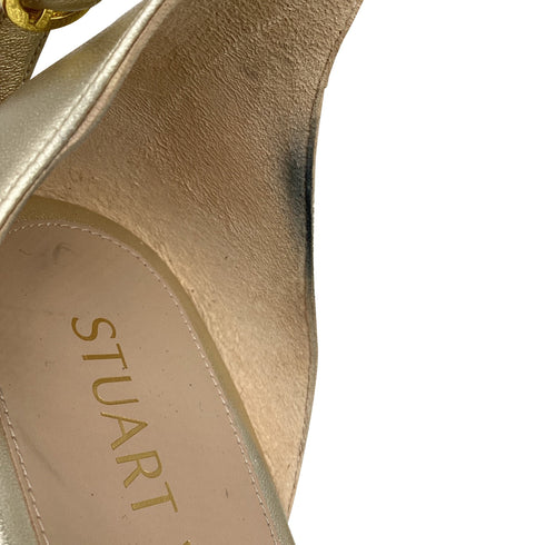 Women's Stuart Weitzman Nudistcurve Espadrille Flat Sandals in Metallic Gold Leather