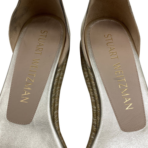Women's Stuart Weitzman Nudistcurve Espadrille Flat Sandals in Metallic Gold Leather