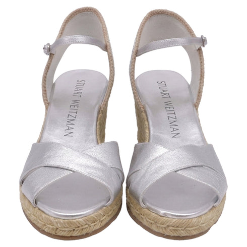 Women's Stuart Weitzman Mirela II Espadrille Wedge in Silver Leather