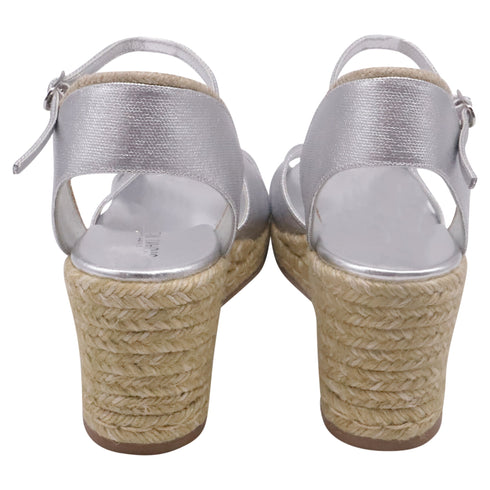 Women's Stuart Weitzman Mirela II Espadrille Wedge in Silver Leather