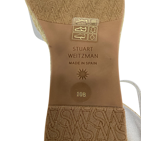 Women's Stuart Weitzman Mirela II Espadrille Wedge in Silver Leather
