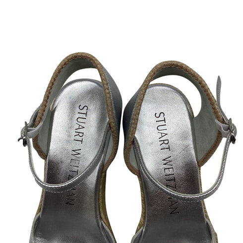 Women's Stuart Weitzman Mirela II Espadrille Wedge in Silver Leather