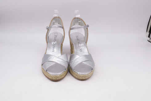 Women's Stuart Weitzman Mirela II Espadrille Wedge in Silver Leather