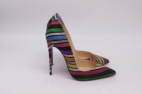 Women's Christian Louboutin So Kate 120 Striped Glittered Pumps in Multicolor Suede