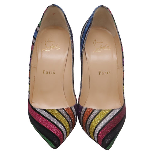 Women's Christian Louboutin So Kate 120 Striped Glittered Pumps in Multicolor Suede
