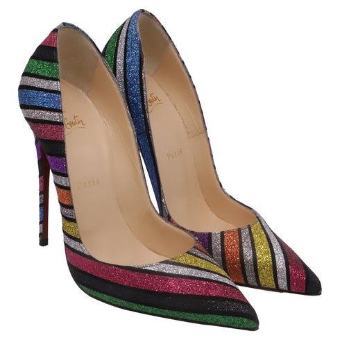Women's Christian Louboutin So Kate 120 Striped Glittered Pumps in Multicolor Suede
