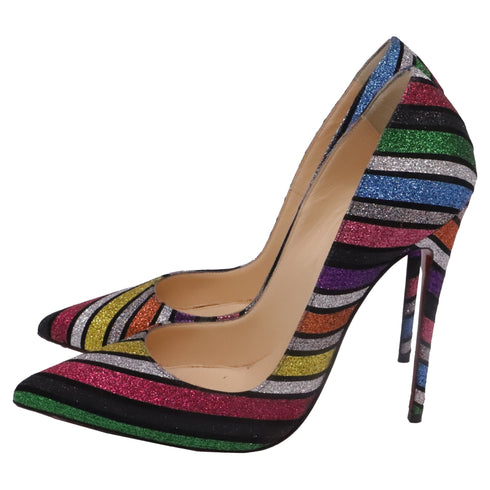 Women's Christian Louboutin So Kate 120 Striped Glittered Pumps in Multicolor Suede