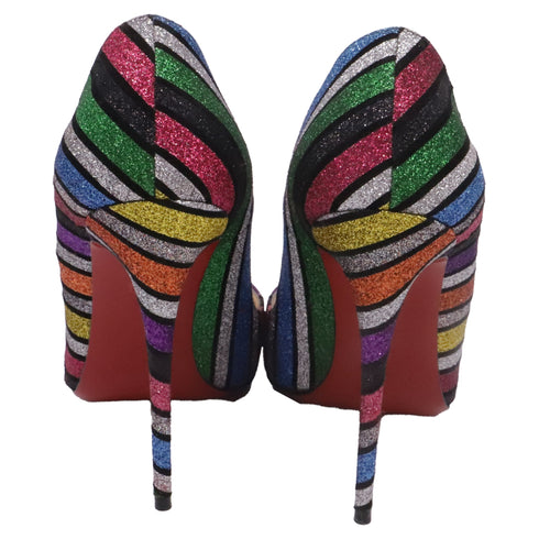 Women's Christian Louboutin So Kate 120 Striped Glittered Pumps in Multicolor Suede