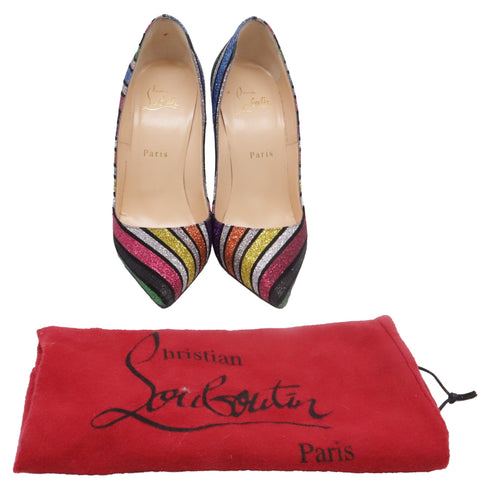 Women's Christian Louboutin So Kate 120 Striped Glittered Pumps in Multicolor Suede