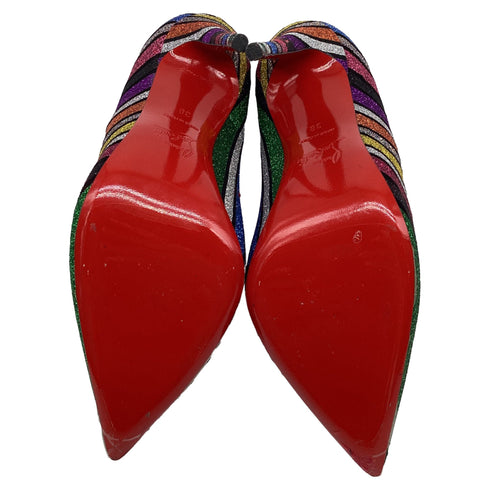 Women's Christian Louboutin So Kate 120 Striped Glittered Pumps in Multicolor Suede