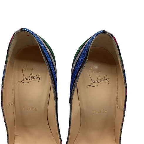Women's Christian Louboutin So Kate 120 Striped Glittered Pumps in Multicolor Suede