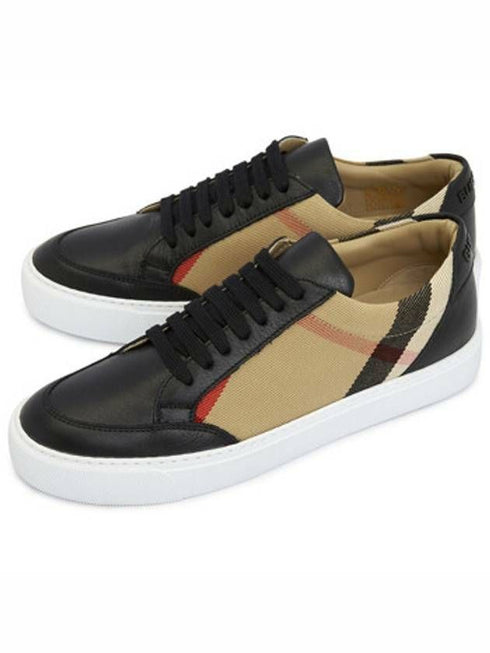 Women's Check And Leather Sneakers