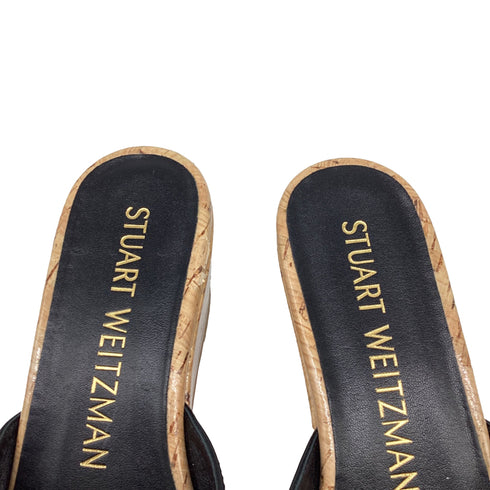 Women's Stuart Weitzman Carmen Wedge Sandals in Black Patent Leather