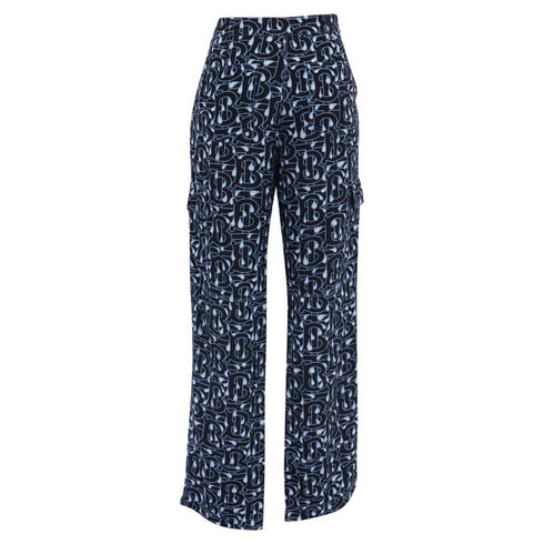 Women's Burberry Monogram Wideleg Pants in Multicolor Silk