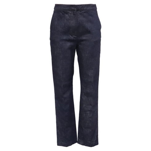 Women's Burberry Straight Leg Denim Pants in Navy Blue Cotton