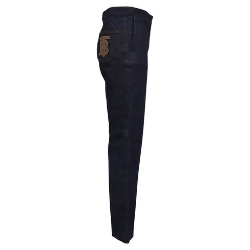 Women's Burberry Straight Leg Denim Pants in Navy Blue Cotton