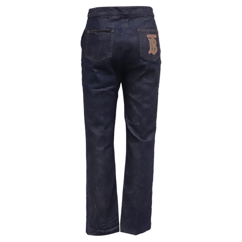 Women's Burberry Straight Leg Denim Pants in Navy Blue Cotton