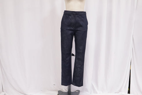 Women's Burberry Straight Leg Denim Pants in Navy Blue Cotton