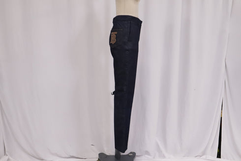 Women's Burberry Straight Leg Denim Pants in Navy Blue Cotton