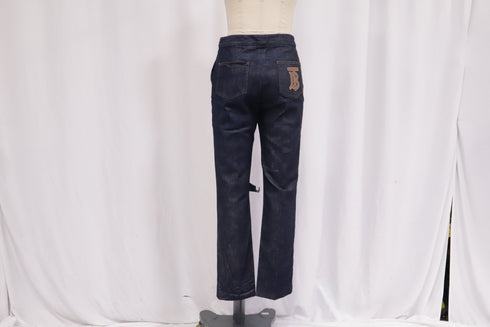 Women's Burberry Straight Leg Denim Pants in Navy Blue Cotton