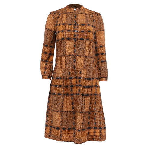 Women's Burberry Brit Irenie Printed Midi Shirt Dress in Brown Cotton