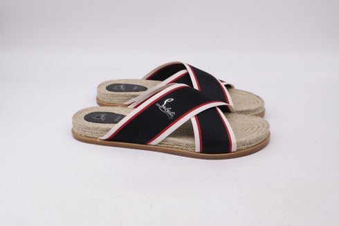 Men's Christian Louboutin Hot Cross Slide Sandals in Black Canvas