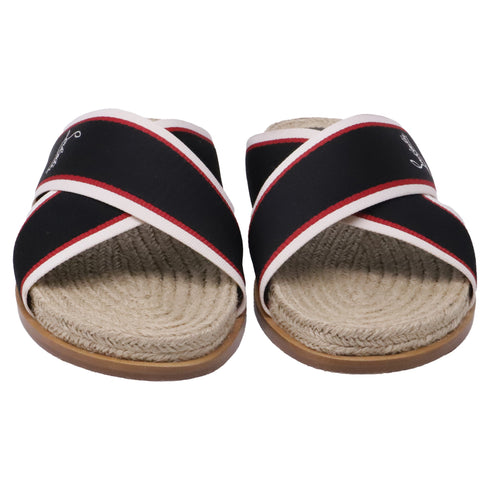 Men's Christian Louboutin Hot Cross Slide Sandals in Black Canvas