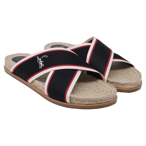 Men's Christian Louboutin Hot Cross Slide Sandals in Black Canvas