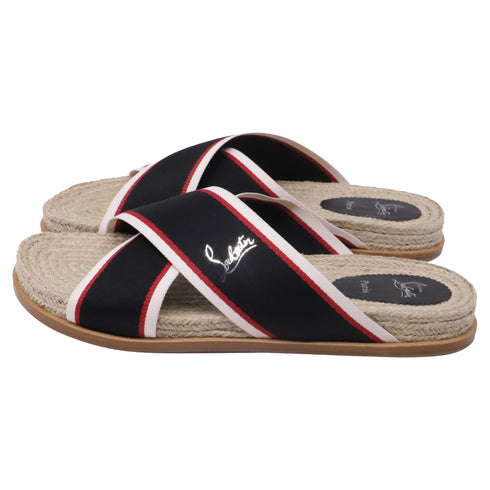 Men's Christian Louboutin Hot Cross Slide Sandals in Black Canvas