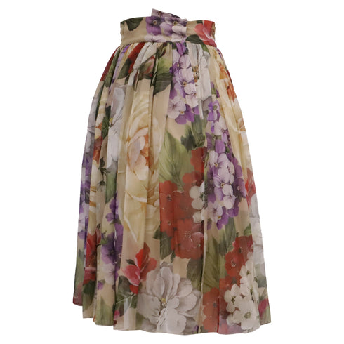 Women's Dolce & Gabbana Floral-Print Midi Skirt in Multicolor Silk
