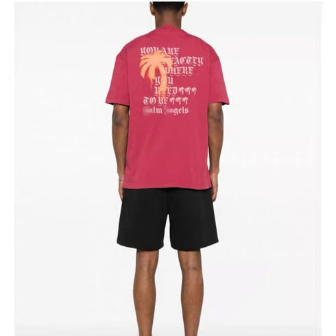 Palm Angels T-shirt Letter Painted Coconut Tree Print Short Sleeve T-shirt