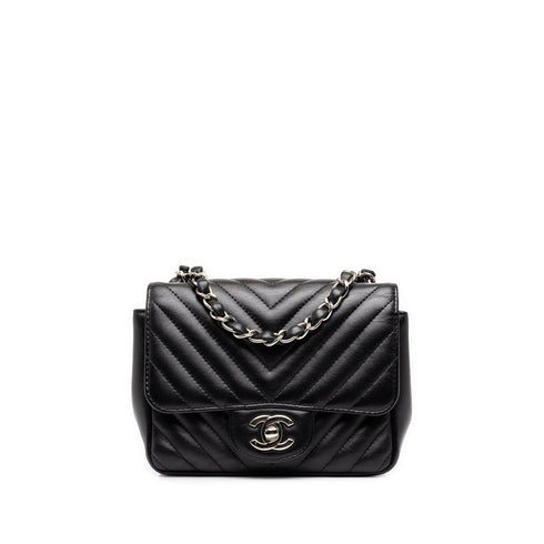 Square Classic Single Flap Bag Chevron Lambskin Mini