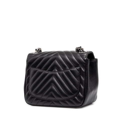 Square Classic Single Flap Bag Chevron Lambskin Mini