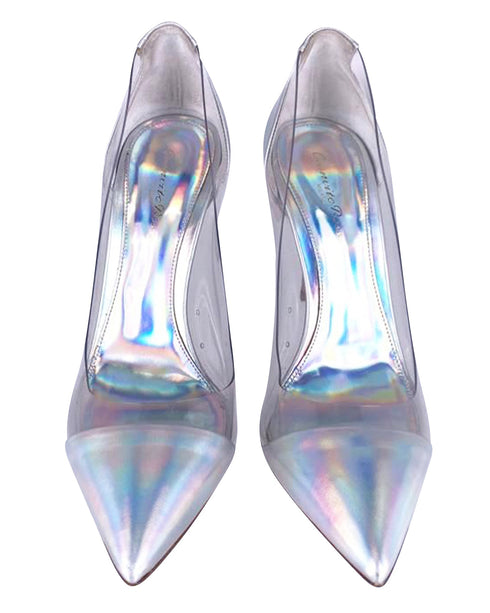 Women's Gianvito Rossi Plexi Laser Pumps in Silver Patent